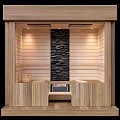 Modern Shower Sauna With Wooden Interior Stone Wall And Ambient Lighting
