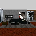 Modern Living Room Sofa Coffee Table Set With Gray Carpet And Large Windows 3d model