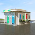Outdoor Waste Sorting Kiosk With Multiple Category Bins Signage And Green Plants