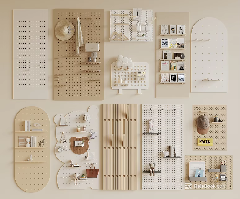 Stylish Pegboard Wall Hangings with Versatile Designs and Decorative Accessories for Home Decor 3d model 