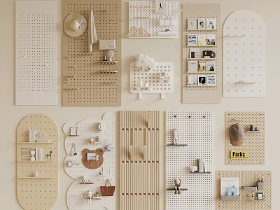 Stylish Pegboard Wall Hangings with Versatile Designs and Decorative Accessories for Home Decor 3d model