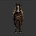 Brown Horse With Yellow And Green Saddle And White Mane On Gray Background