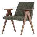 Stylish Modern Single Chair With Green Fabric Upholstery And Wooden Armrests