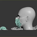 Disposable Face Masks on Mannequin Head and Surface with Blue Transparent Colors