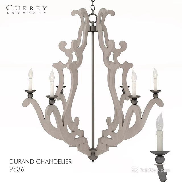 Ornate Wooden Chandelier With Curved Decorative Design And Candle Shaped Lights 3d model 