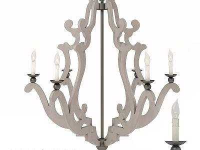 Ornate Wooden Chandelier With Curved Decorative Design And Candle Shaped Lights 3d model