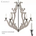 Ornate Wooden Chandelier With Curved Decorative Design And Candle Shaped Lights