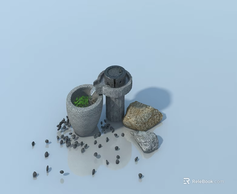 Rustic Swing Door Design with Stone Mortar Pillar and Green Plants 3d model