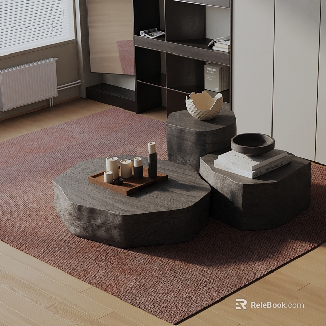 Sofa and Coffee Table Set with Stone Design and Modern Interior Decor Items 3d model 