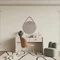 Elegant Dressing Table Interior With Round Mirror Brown Chair And Green Stool 3d model