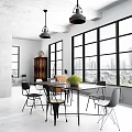 Modern Meeting Room With Large Windows City View Long Table Chairs And Pendant Lights