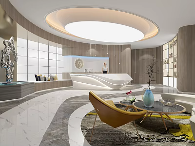 Modern Luxury Beauty Salon Reception With Curved Desk And Marble Flooring 3d model