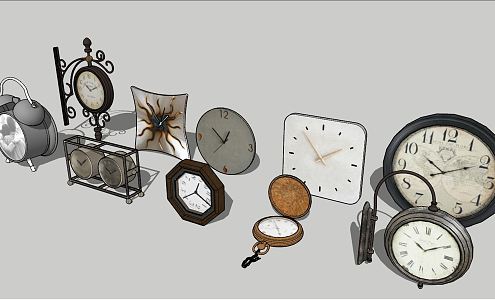 Industrial LOFT Clock Watch Ornaments Hanging Watch Wall Decorations Wall Table 3d model