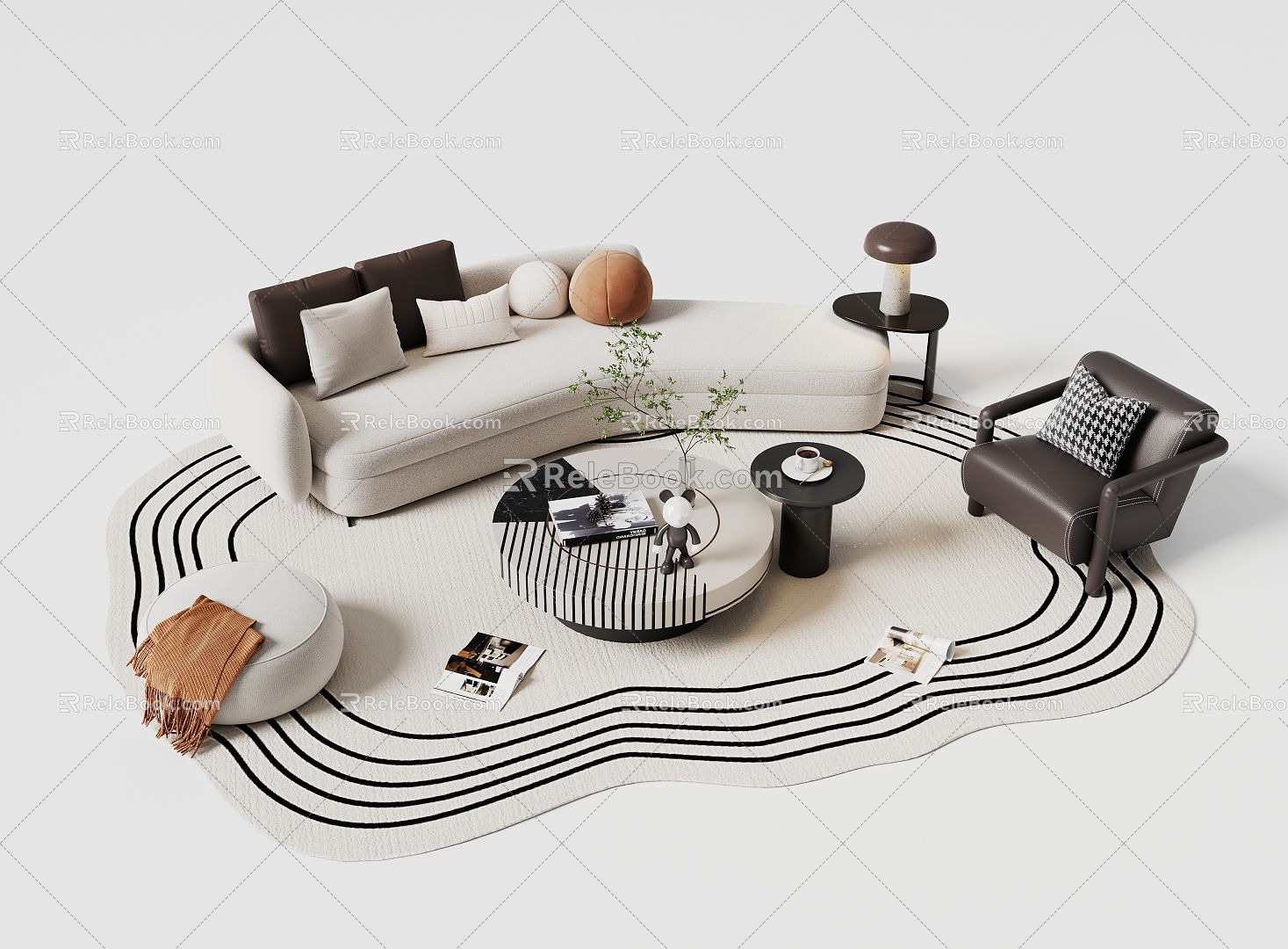 Sofa Combination Living Room Sofa Coffee Table Combination Special-shaped Sofa Coffee Table Combination 3d model