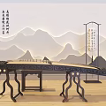 Traditional Chinese Musical Instrument And Art Supplies Featuring Guzheng And Calligraphy Scroll