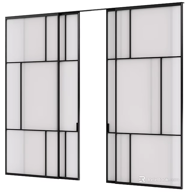 Modern Interior Sliding Doors With Black Frame And Glass Panels 3d model