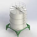 Industrial Storage Tanks With White Body Red Spiral Pipes And Green Support Frames