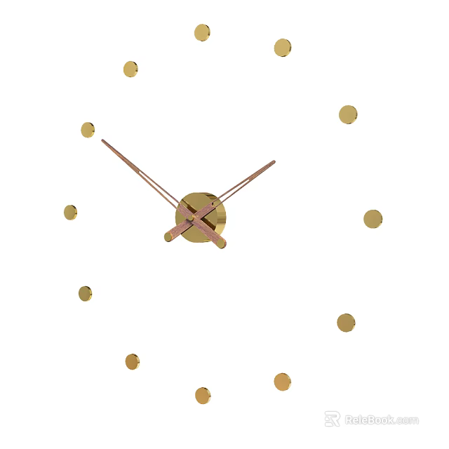 Modern Minimalist Wall Clock With Gold Dots And Slim Brown Hands Design 3d model