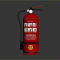 Portable Red Fire Extinguisher With Pressure Gauge And Warning Labels