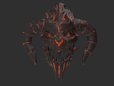 Demon Head Sculpture with Horns Sharp Teeth and Glowing Red Lava Accents 3d model