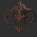 Demon Head Sculpture with Horns Sharp Teeth and Glowing Red Lava Accents