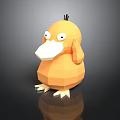 3D Cartoon Yellow Duck With Big Eyes Long Beak Round Body On Black Reflective Surface