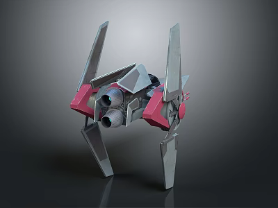 3D Model Fighter Jet With Unique Angled Wings Silver Body And Pink Components 3d model
