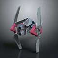 3D Model Fighter Jet With Unique Angled Wings Silver Body And Pink Components 3d model