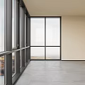 Floor To Ceiling Windows In Bright Room With Gray Tile Floor 3d model