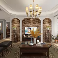 Modern Dining and Living Room Interior with Ceiling Fan Light Wall Art and Dining Table