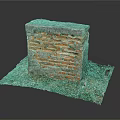 Vintage Weathered Brick Wall Model With Concrete Edges Mossy Base And Debris