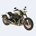Classic Cruiser Motorcycle In White And Black With Leather Seat Chrome Exhaust And Red Rims