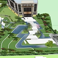 Modern Urban Garden Landscape With Lawn Steps Trees And White Wall Greenery