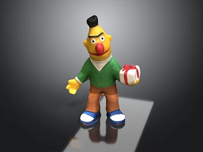 Yellow Cartoon Character In Green Sweater Brown Pants Blue Shoes Holding Red White Ball 3d model