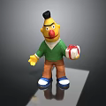 Yellow Cartoon Character In Green Sweater Brown Pants Blue Shoes Holding Red White Ball
