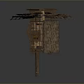 Detailed Wooden Windmill Model With Classic Roof And Rotating Blades Structure