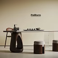 Poliform Modern Interior Design Featuring Wooden Dining Table White Stools And Chair 3d model