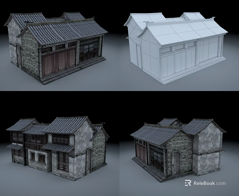 Ancient Architecture 3D Models Showcasing Traditional Stone Walls and Tiled Roofs 3d model 