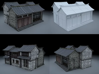 Ancient Architecture 3D Models Showcasing Traditional Stone Walls and Tiled Roofs 3d model
