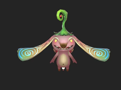 Cute Cartoon Creature With Green Spiral Top Large Ears Colorful Spiral Patterns And Smiling Face 3d model