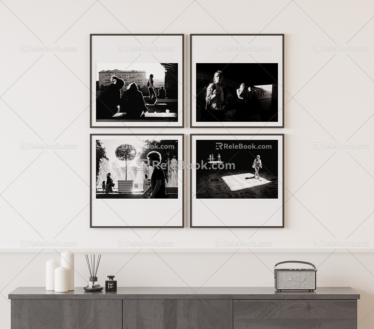 Decorative painting black and white photo combination 3d model