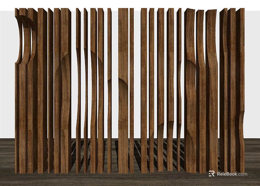 Modern Wooden Room Divider With Vertical Slats For Interior Decoration 3d model 