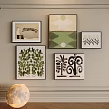 Photo Wall With Various Artworks Leaf Geometric Patterns Light Colored Wall And Moon Decorative Object 3d model