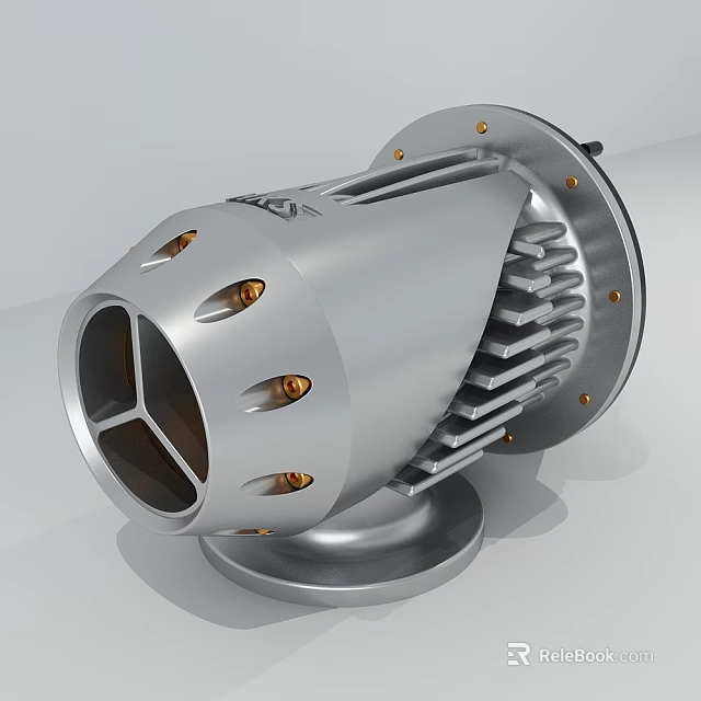 Automotive Car Turbocharger With Silver Metallic Finish Cooling Fins And Bolts 3d model 