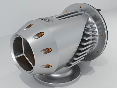 Automotive Car Turbocharger With Silver Metallic Finish Cooling Fins And Bolts 3d model