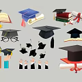 Graduation Themed Decorative Ornaments Featuring Caps Diplomas Books And Celebration Elements