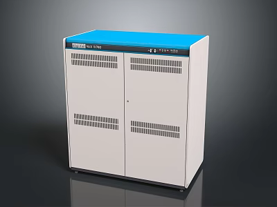 White Cabinet With Blue Top Double Doors And Ventilation Grilles 3d model