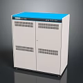 White Cabinet With Blue Top Double Doors And Ventilation Grilles