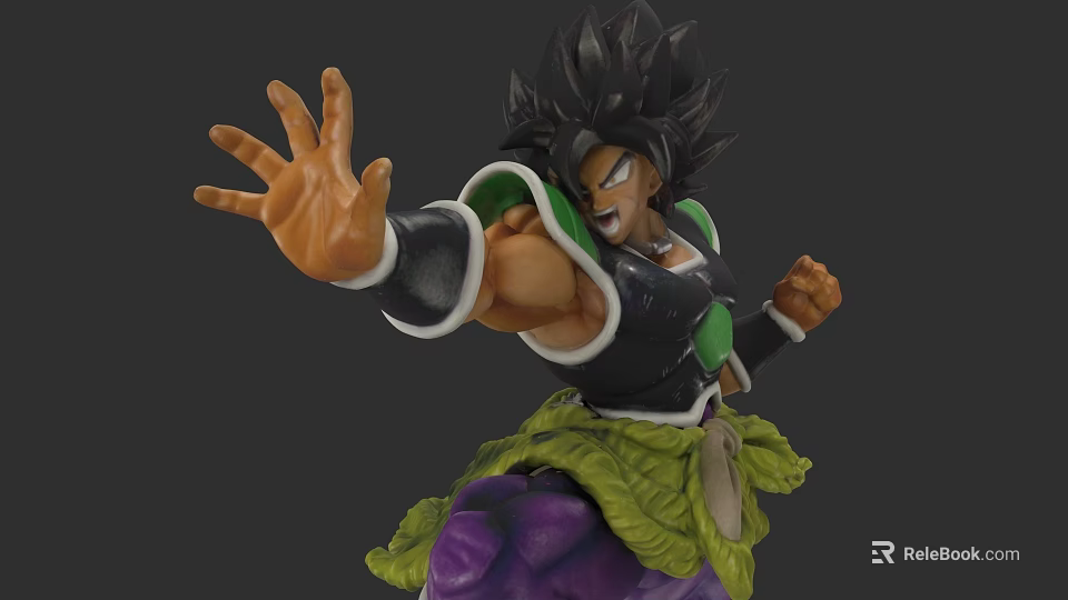 Game And Movie Character Broly In Green Black Outfit With Muscular Build And Outstretched Hand 3d model 