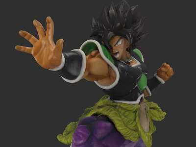 Game And Movie Character Broly In Green Black Outfit With Muscular Build And Outstretched Hand 3d model